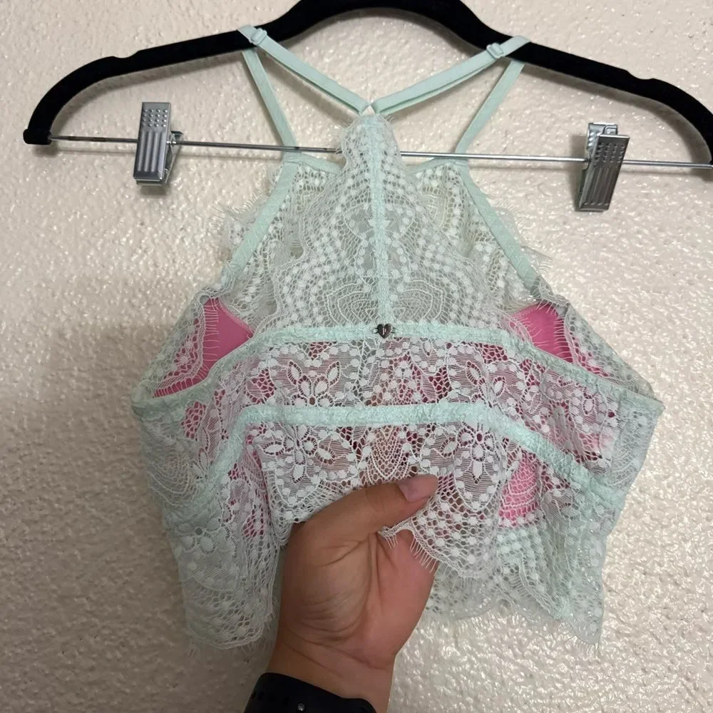 Victoria’s Secret Mint Lace Halter Bralette with built in padded bra size XS